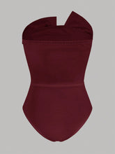 Women's Asymmetrical Pleated Strapless Bodysuit, Elegant For Casual Wear, Holiday, Wedding, Dating, Music Festivals, Summer